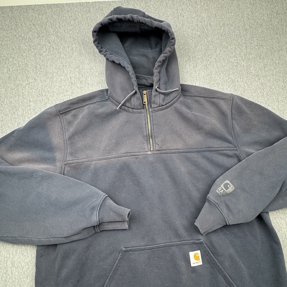 Carhartt Rain Defender Hoodie Mens Sz XLT Blue 1/4 Zip Original Fit Heavyweight